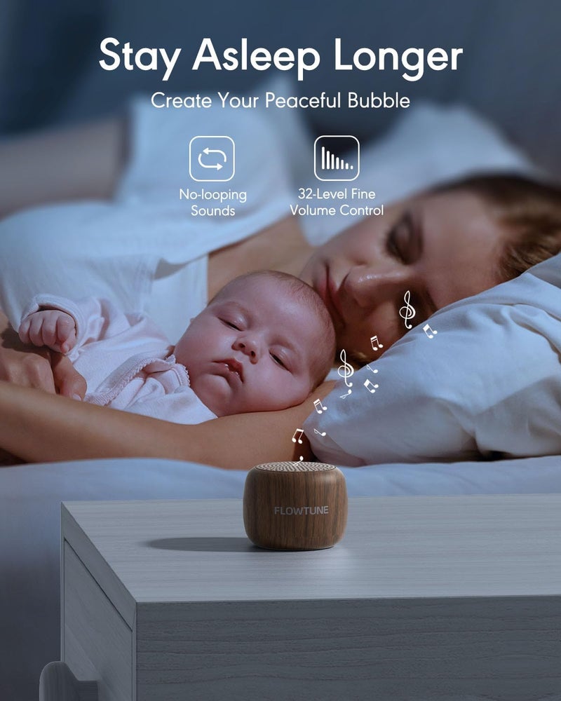 FLOWTUNE Sound Machine White Noise Machine for Baby Adults, Mini Portable Sound Machine for Travel, 6H Timer, 18 Soothing Sleep Sounds Gift (Wood Grain) - Image 3